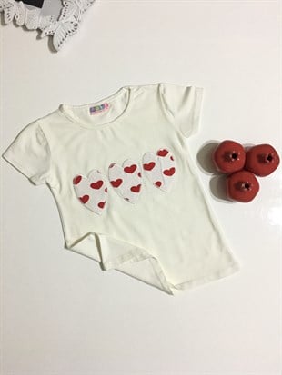 Kalp Aplikeli Kız Tişört